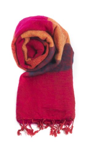 Fairtrade Nepal Omslagdoek sjaal rood baluw gestreept. Omslagdoek online kopen